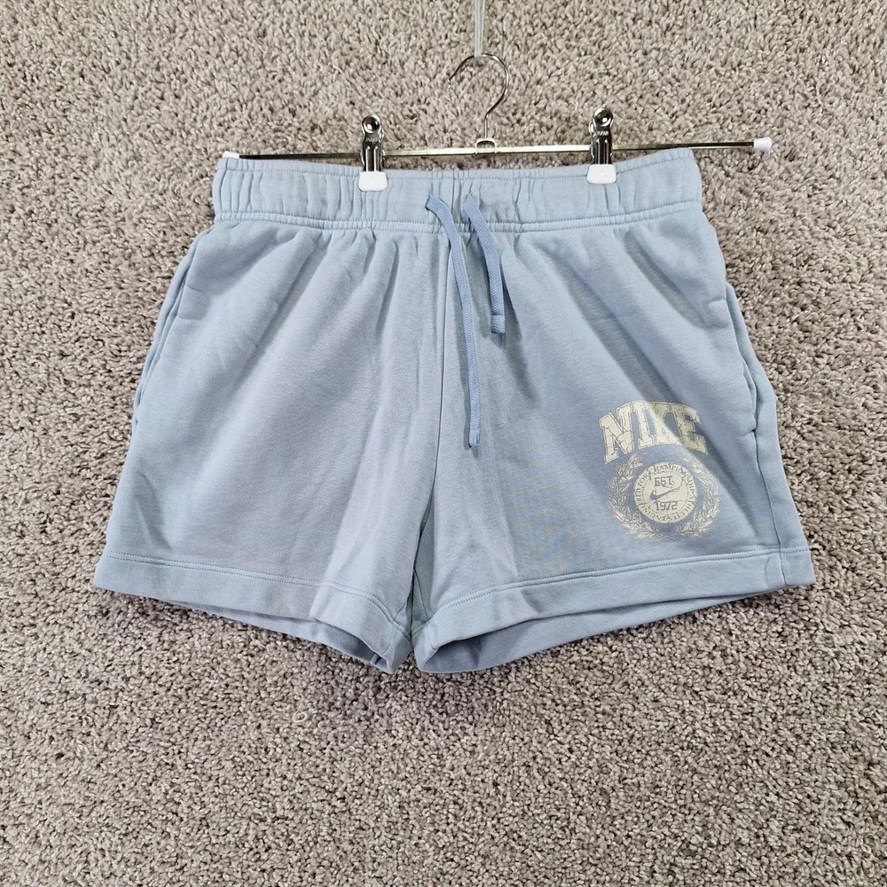 Nike Shorts Womens S Blue Sportswear Gym EST 1972 Logo Sporty Casual